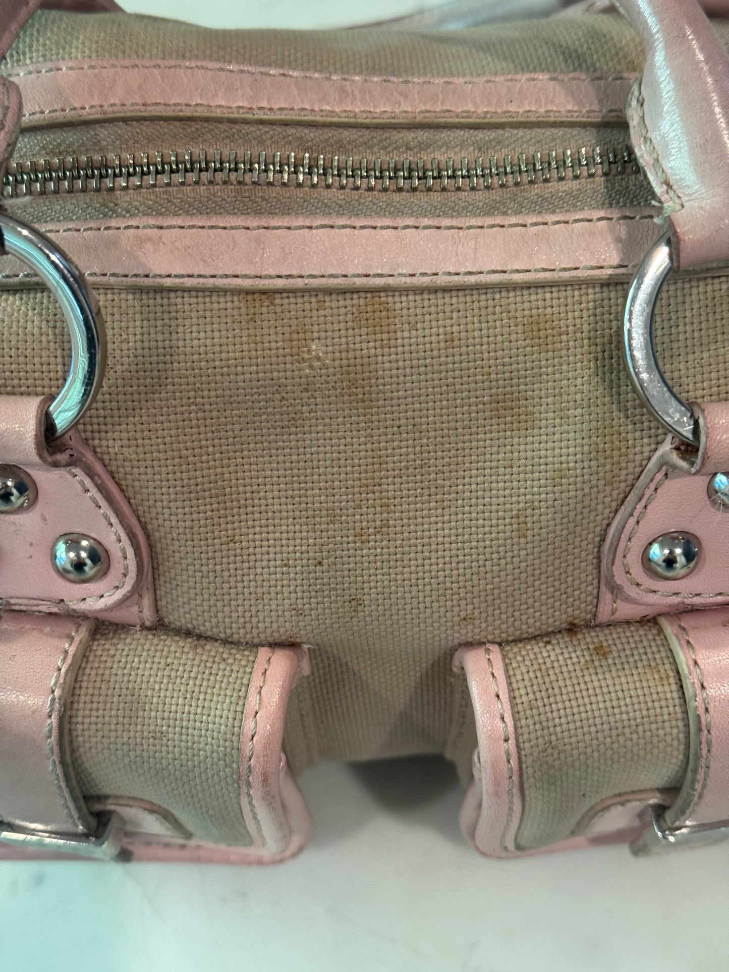 Vintage Rafe New York Vintage Canvas & Pink Leather Satchel Handbag