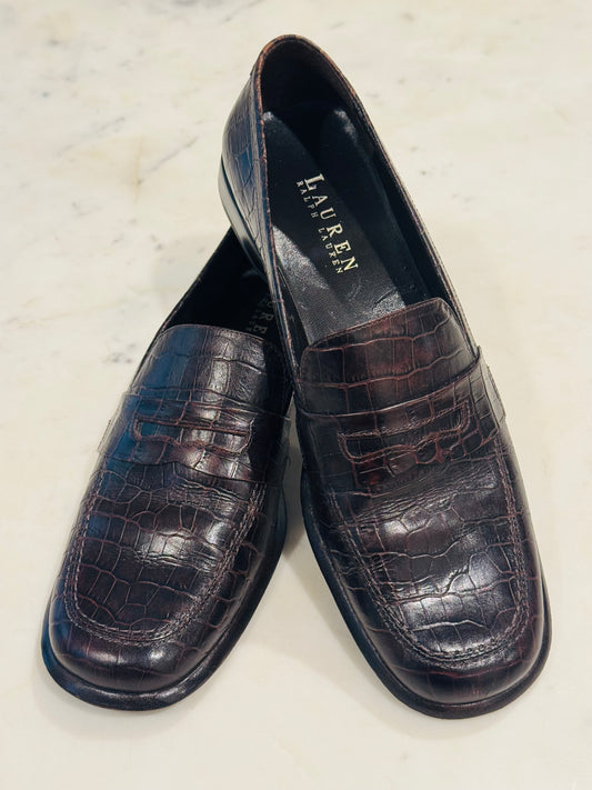 Vintage Ralph Lauren Croc-Embossed Leather Loafers