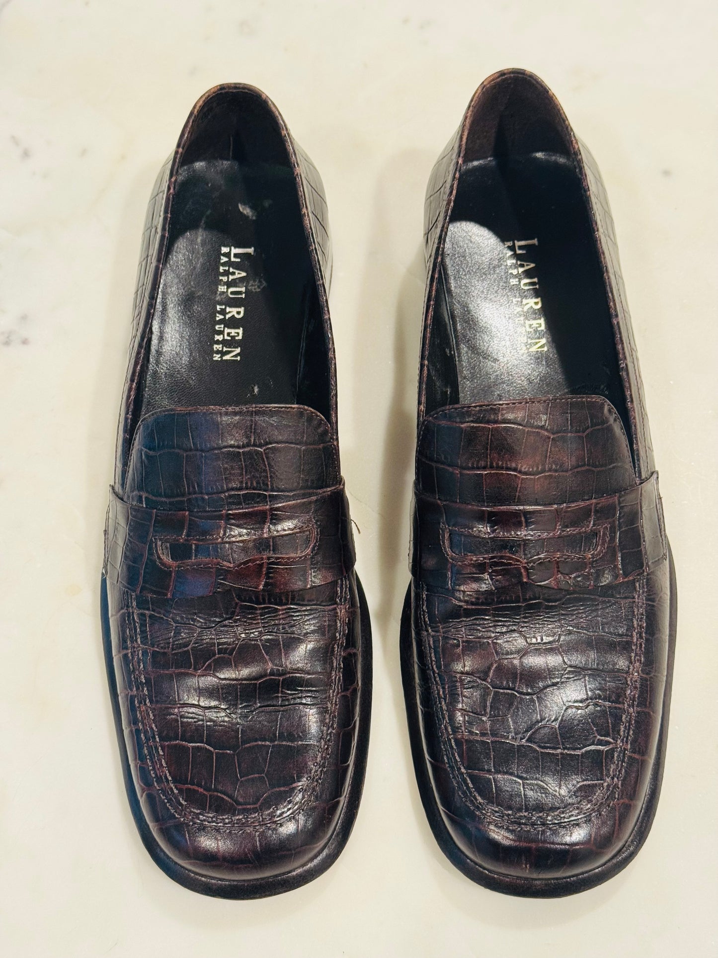 Vintage Ralph Lauren Croc-Embossed Leather Loafers