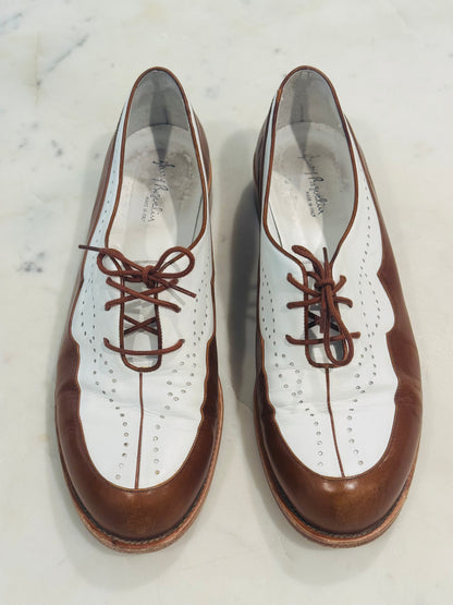 Vintage Henry Beguelin Handmade Two-Tone Italian Leather Oxfords Shoes