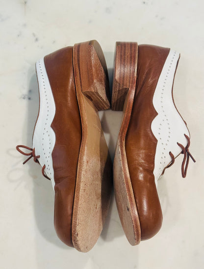Vintage Henry Beguelin Handmade Two-Tone Italian Leather Oxfords Shoes