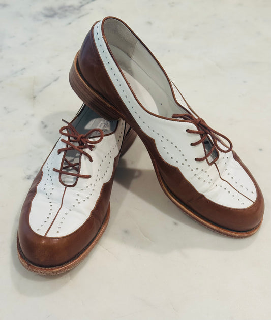 Vintage Henry Beguelin Handmade Two-Tone Italian Leather Oxfords Shoes