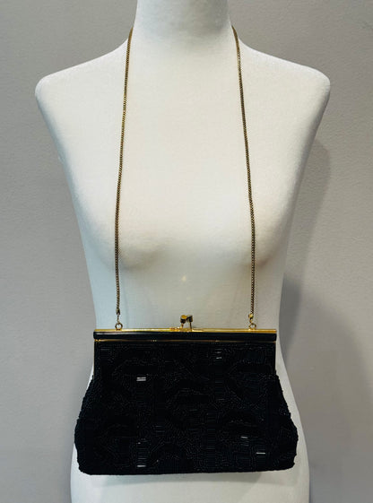 Vintage Black Beaded Evening Bag