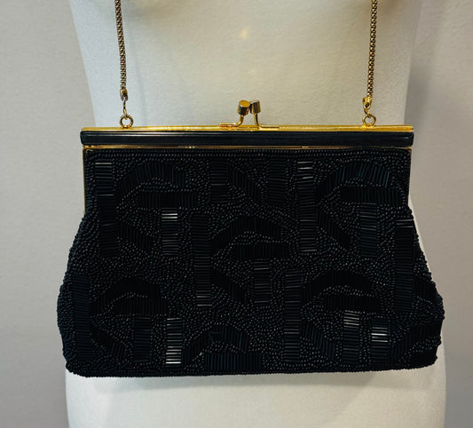 Vintage Black Beaded Evening Bag