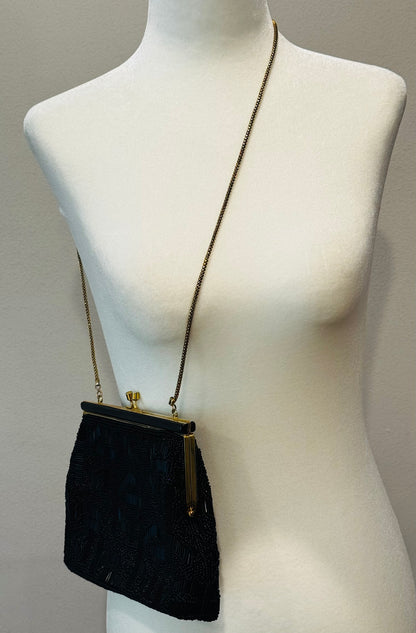 Vintage Black Beaded Evening Bag