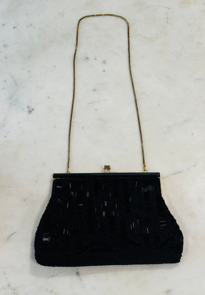 Vintage Black Beaded Evening Bag