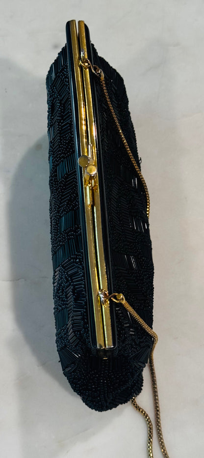 Vintage Black Beaded Evening Bag