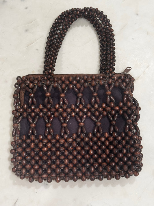 Vintage 1970s Wood Beaded Handbag