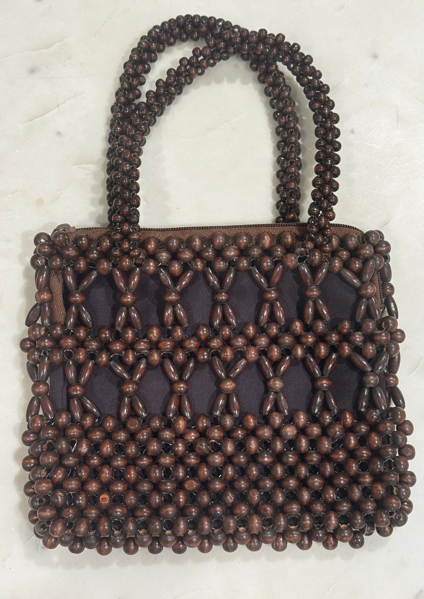 Vintage 1970s Wood Beaded Handbag