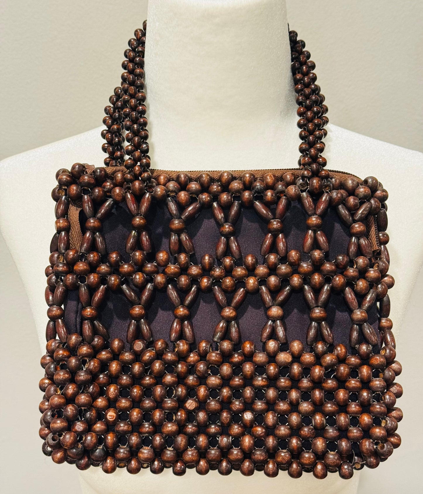 Vintage 1970s Wood Beaded Handbag