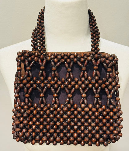 Vintage 1970s Wood Beaded Handbag